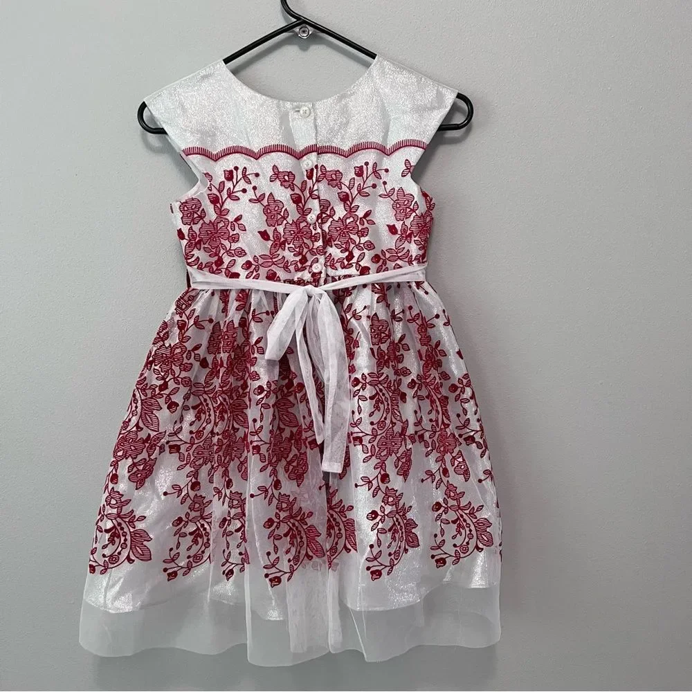 Jona Michelle White Dress with Burgundy Floral Design Size 7